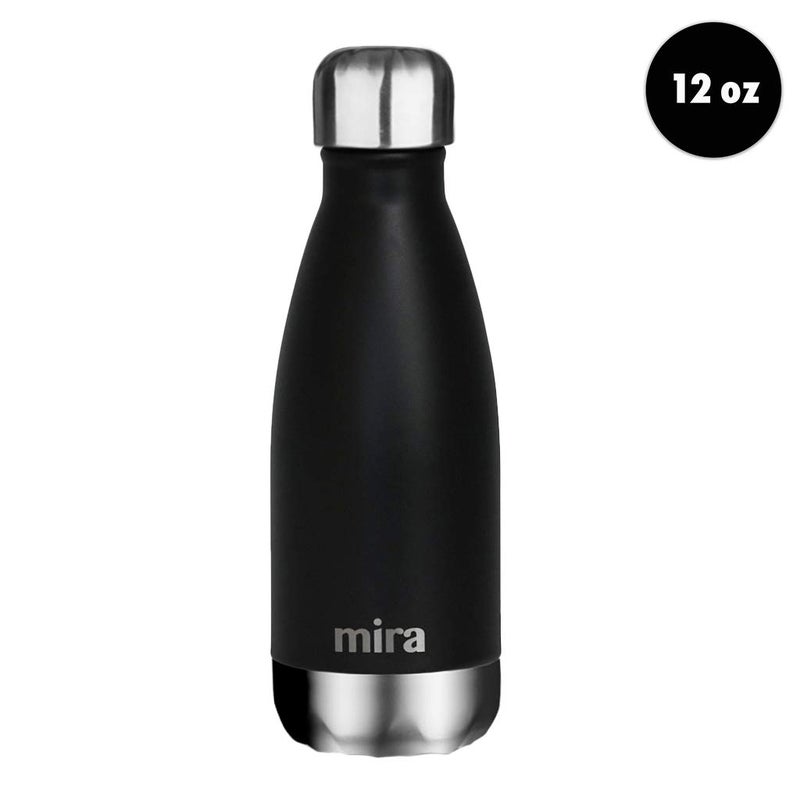 MIRA 12 oz Insulated Water Bottle - Slim Stainless Steel Cola Shape Thermo - Double Wall Hot & Cold Flask (24Hr Cold/12Hr Hot) - Black - Image 2